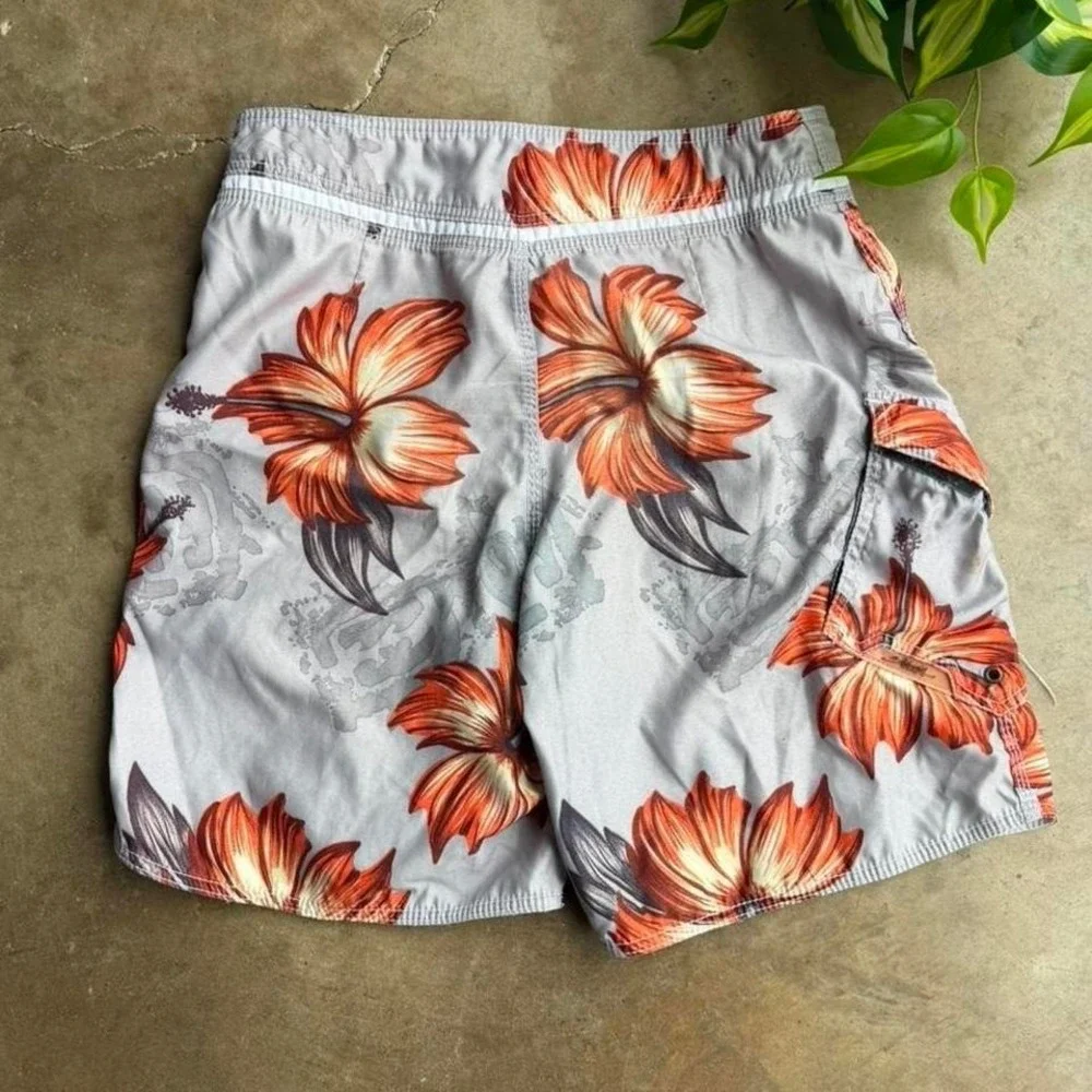 Vintage Y2K Orange grey billabong floral swim trunks size 32